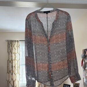 Sanctuary Sheer Striped Floral Blouse - Pink & Gray